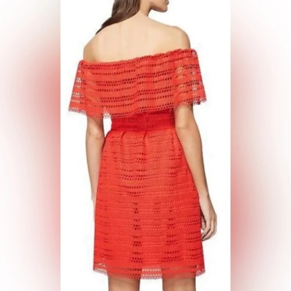WITCHERY Red Lace Off The Shoulder Dress Tie Belt Size 10 - Picture 2 of 5